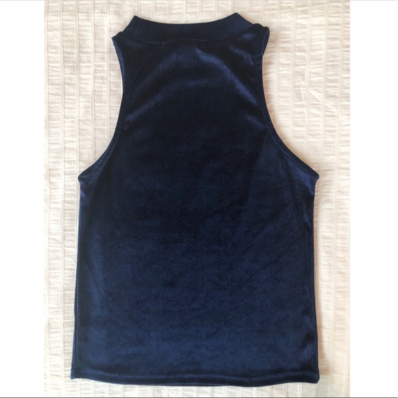 High Neck Royal Blue Velvet Top - Picture 3 of 5
